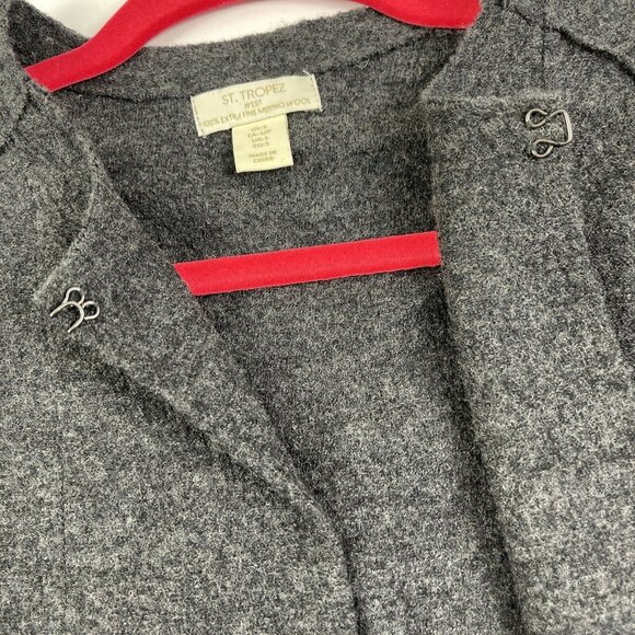 St Tropez West Gray Merino Wool Cardigan Sweater Small cozy lagenlook neutral - Picture 8 of 11